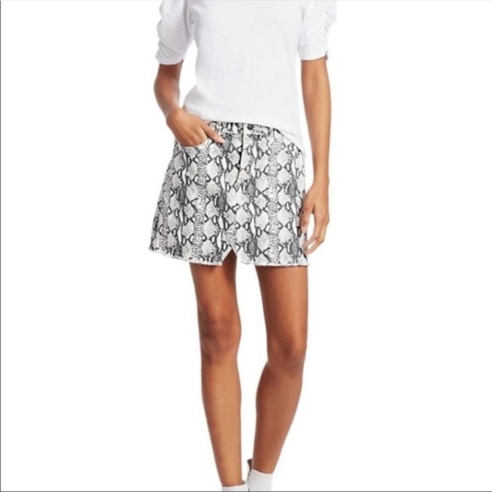 FRAME Grey Black and White Python Snake Skin Split Front Le Mini Skirt